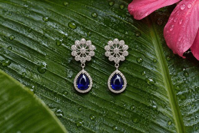 Blue American Diamond Drop Earrings | Premium Rhodium Plated Anti-Tarnish Earrings