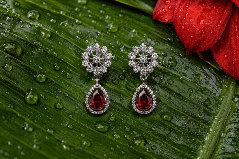 Red AD Drop Earrings | Anti Tarnish | Rhodium plating