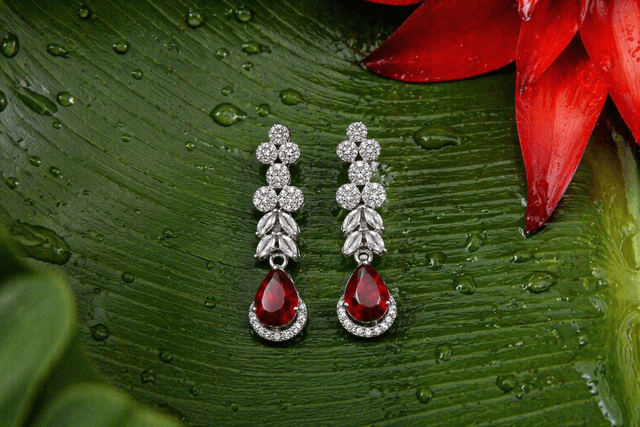 Pink Drop Earrings Rhodium plating